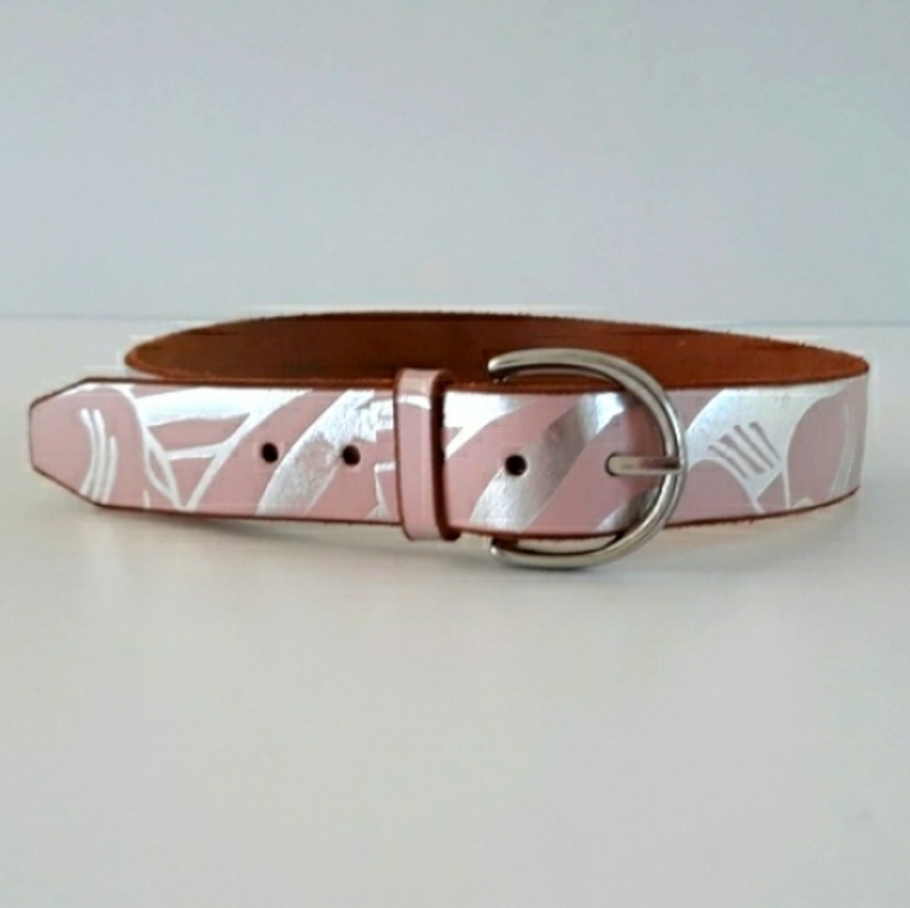 80s Armani Exchange silver printed pink leather belt S